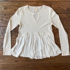 Altar'd State Blouse Women XS Boho Babydoll Long Sleeve Waffle Knit Keyhole Neck